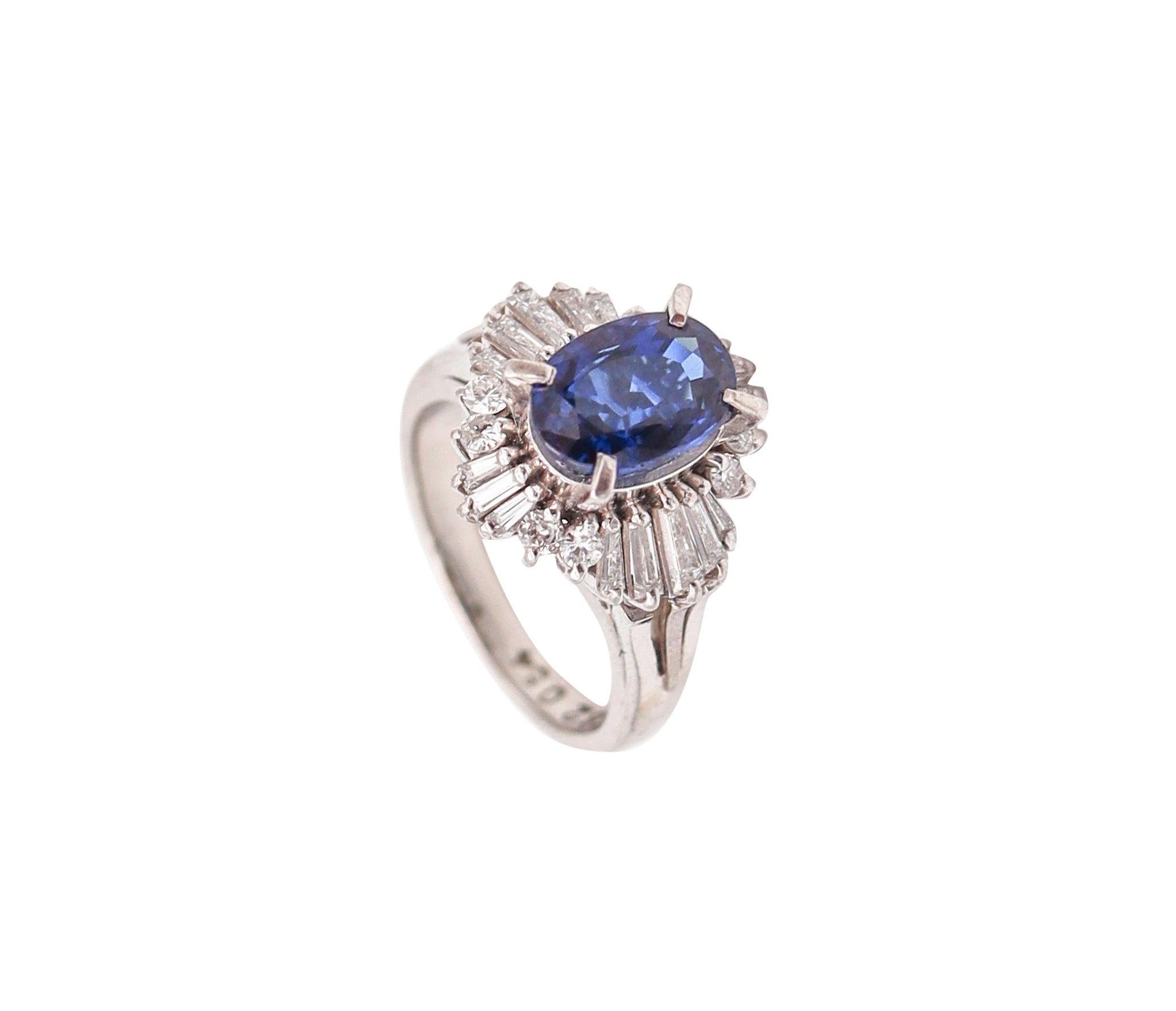 BALLERINA Classic Ring In Platinum With 2.38 Ctw In Sapphires And Diamonds For Sale 3