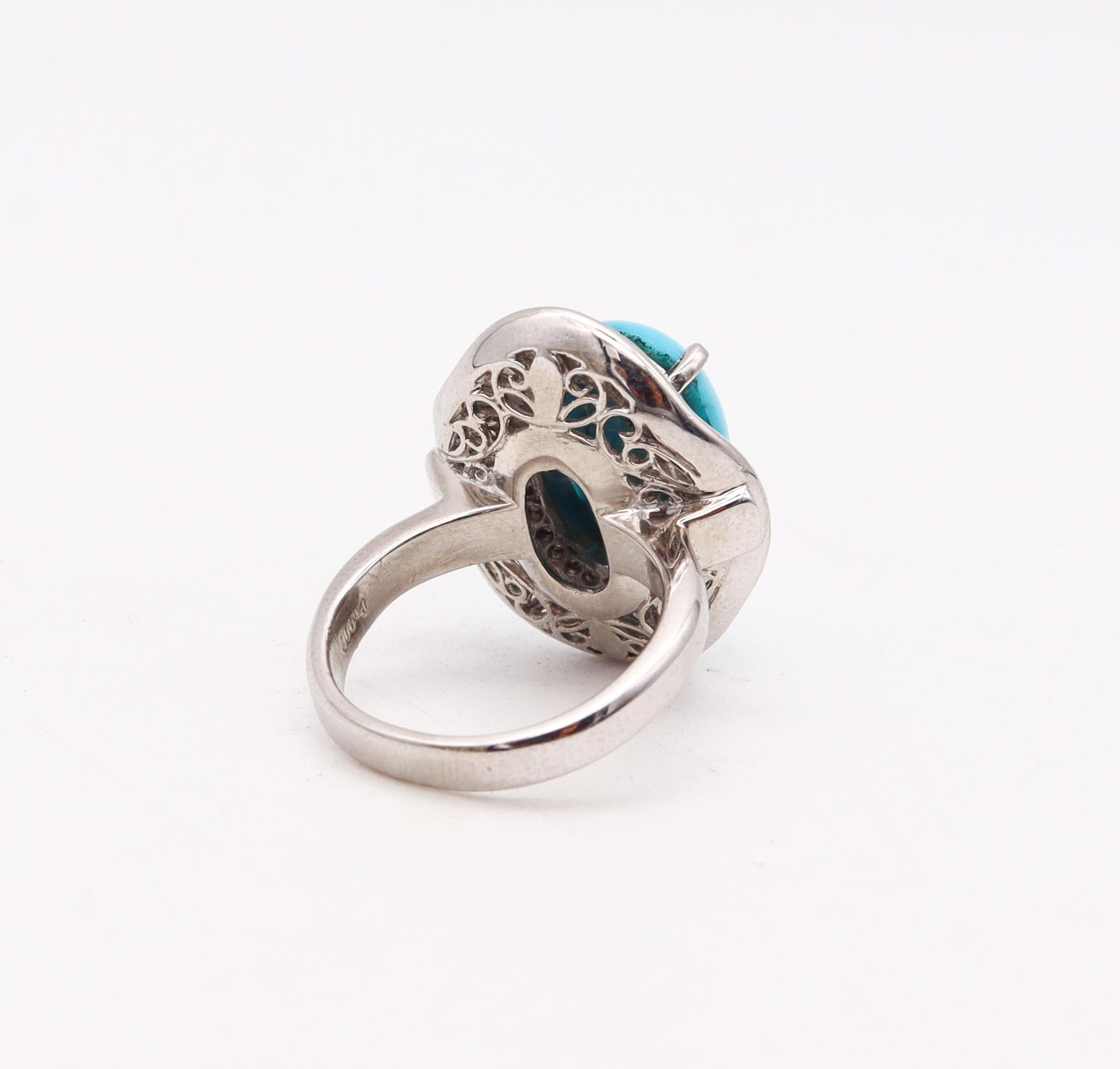 Ballerina Cocktail Ring In Solid Platinum With 10.02 Ctw Diamonds And Turquoise In Excellent Condition For Sale In Miami, FL
