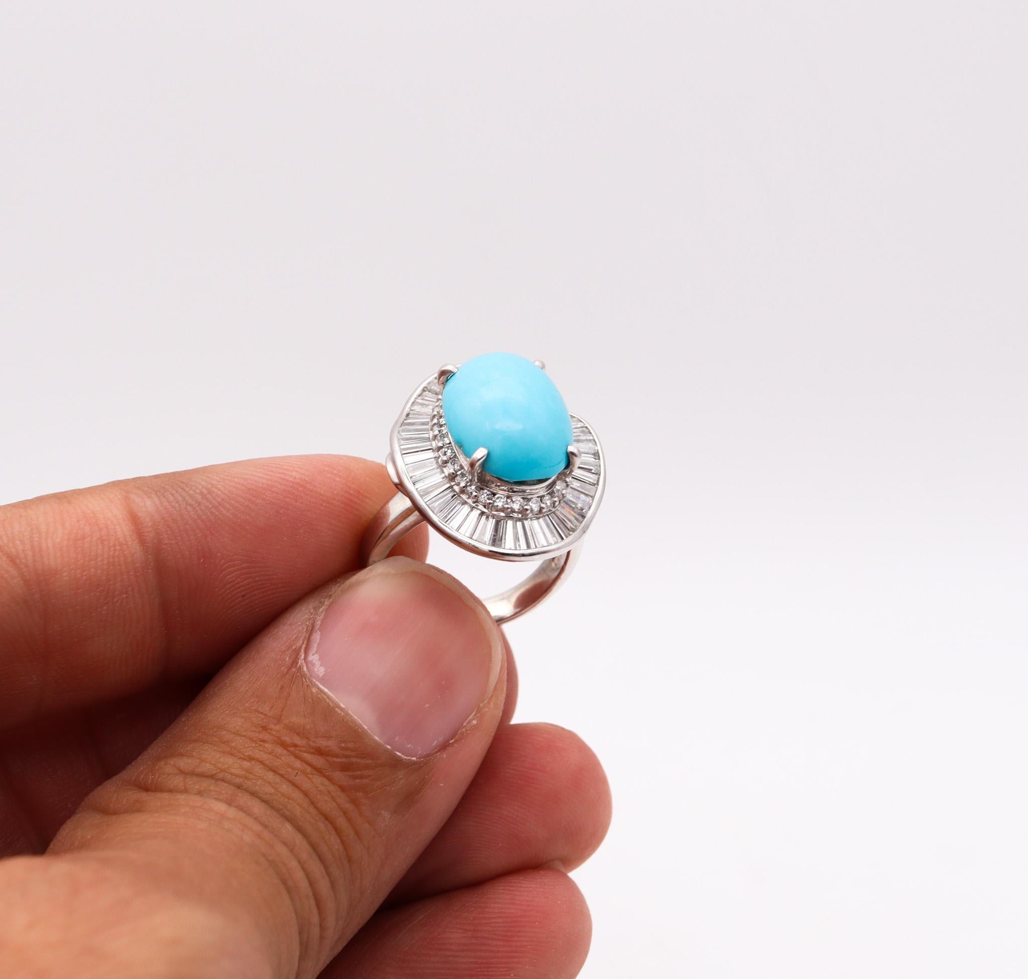 Ballerina Cocktail Ring In Solid Platinum With 10.02 Ctw Diamonds And Turquoise For Sale 1