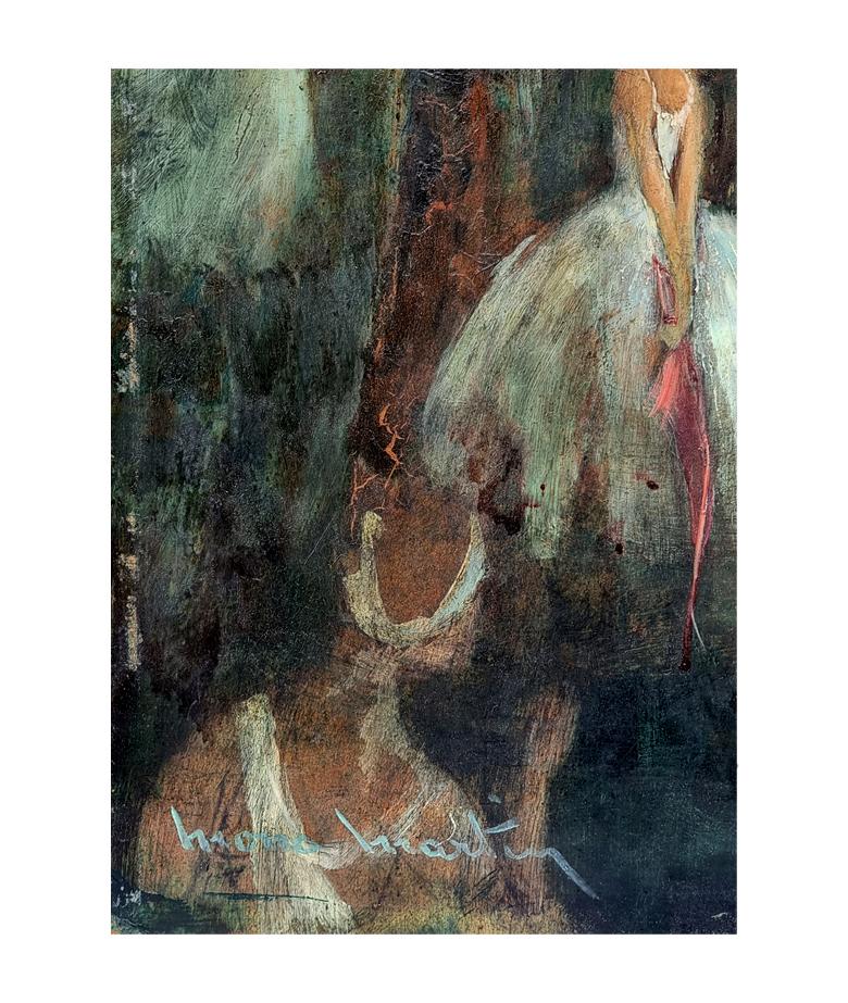 Painted Ballerina Dancing In The Moonlight Signed Mona Martin, Oil Painting circa 1965