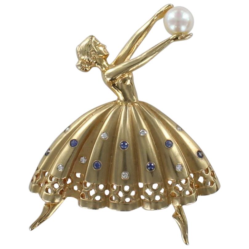Ballerina Dancing Pin in 14 Karat For Sale