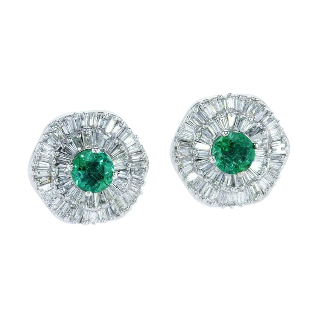 GIA Certified Ballerina Halo Interchangeable Diamond, Ruby& Emerald Earring Set  For Sale