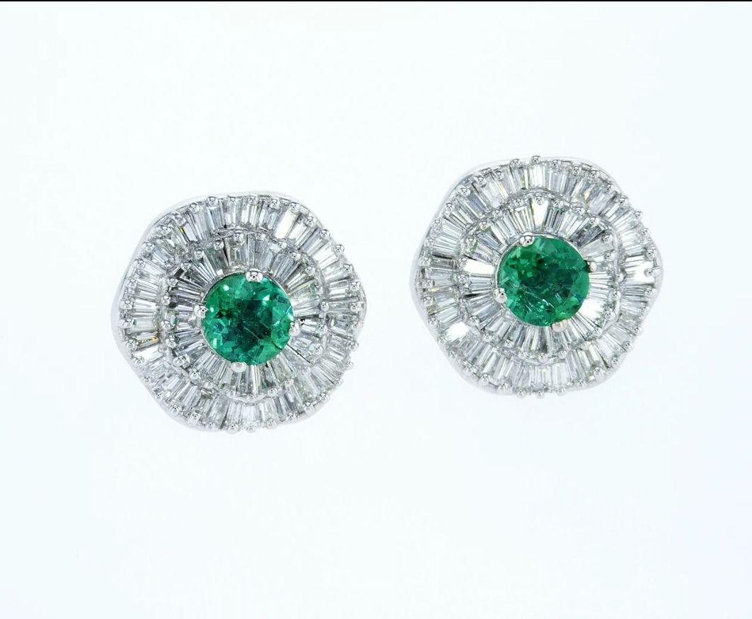Baguette Cut Halo Interchangeable Diamond, Emerald & Ruby Earring Set with Ring For Sale
