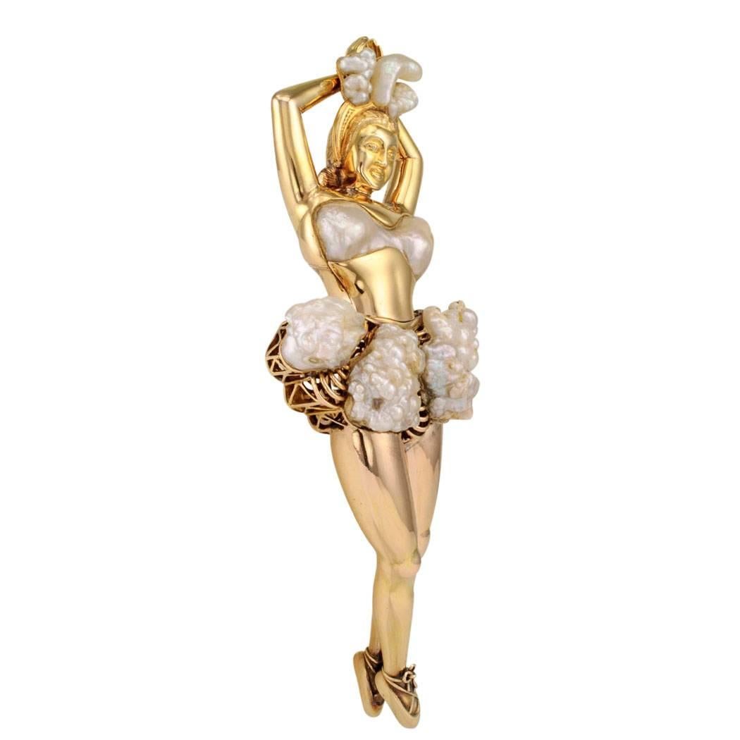 Retro Ballerina Pearl Brooch Attributed to Paul Flato