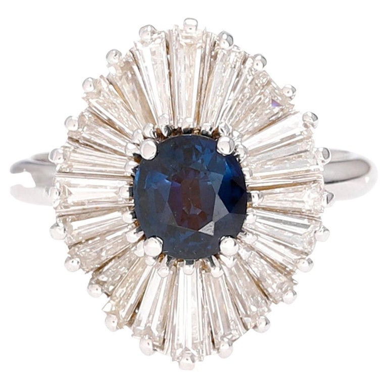Vintage Ballerina Ring 1950s Sapphire and Diamonds Yellow Gold 18K And  Rhodium For Sale