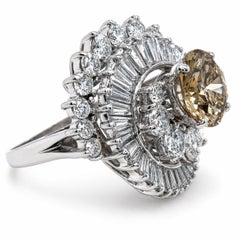 BALLERINA RING 1960s Platinum GIA 2.46 Ct Fancy Brown-Yellow Diamond