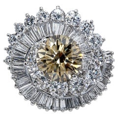 BALLERINA RING 1960s Platinum GIA 2.46 Ct Fancy Brown-Yellow Diamond
