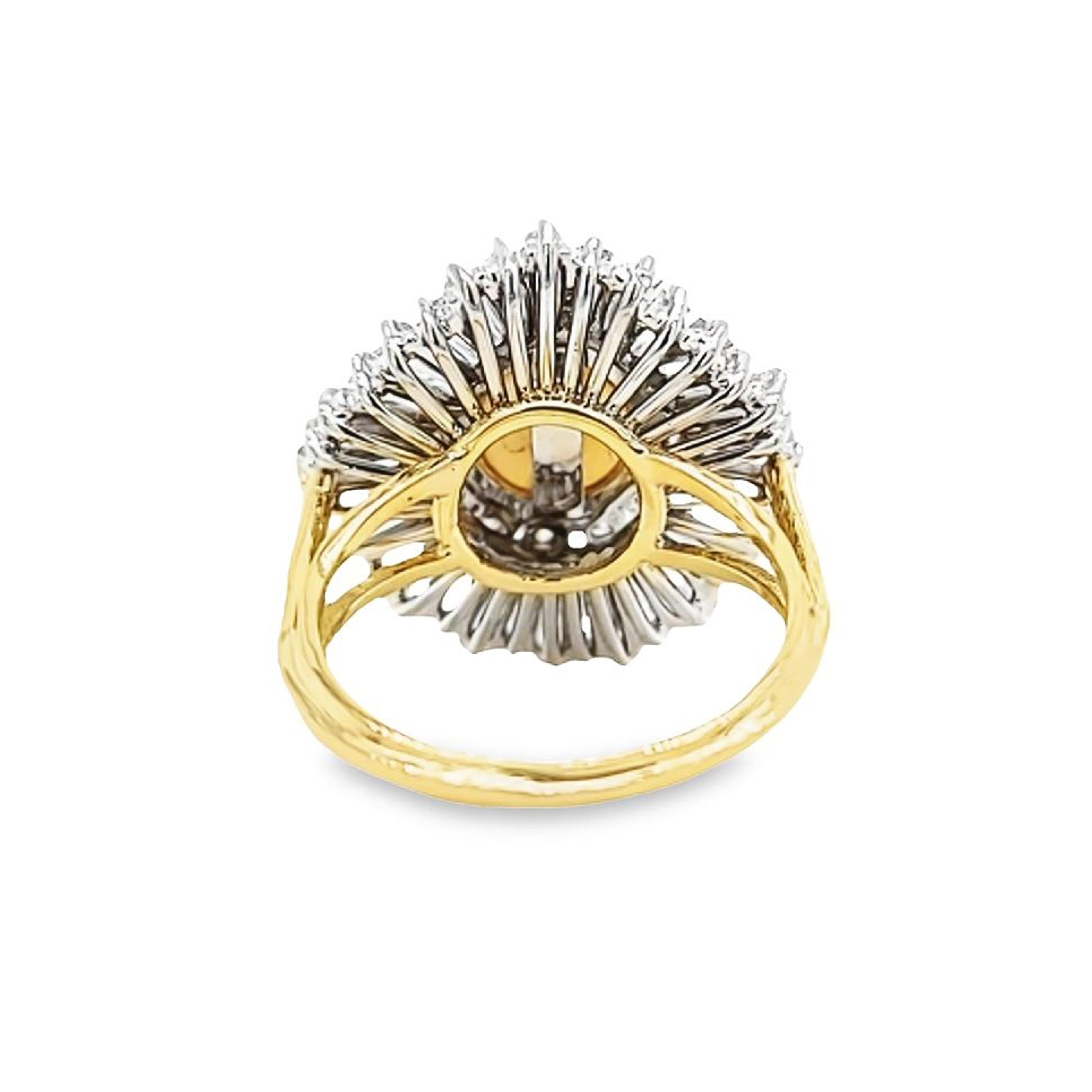 Ballerina Ring mit 9 mm Perlen und Diamanten im Baguetteschliff Damen im Angebot