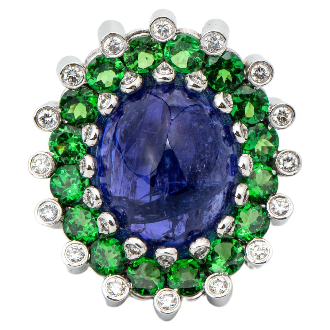 Bague ballerine « Costis » en tanzanite, tsavorites et diamants de 46,46 carats