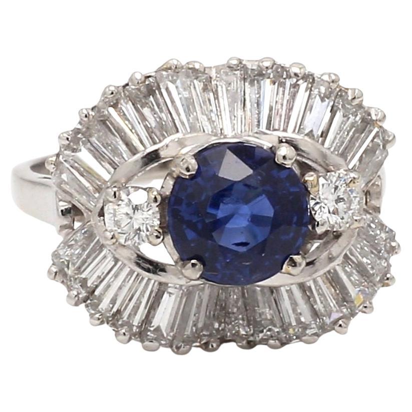 Ballerina Ring with Round Sapphire, Baguette & Diamond Accents