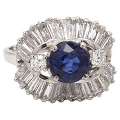 Ballerina Ring with Round Sapphire, Baguette & Diamond Accents