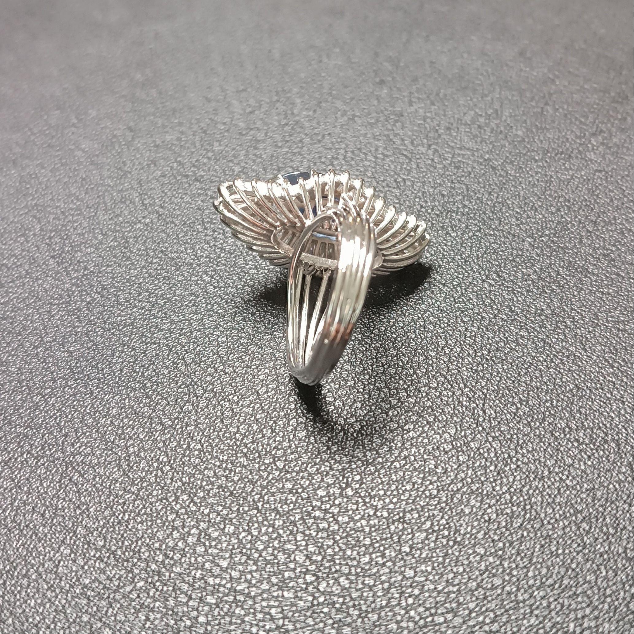 Ballerina Zaffiro  Anello con diamante - Zaffiro naturale marquise blu reale da 3,65 carati in vendita 6