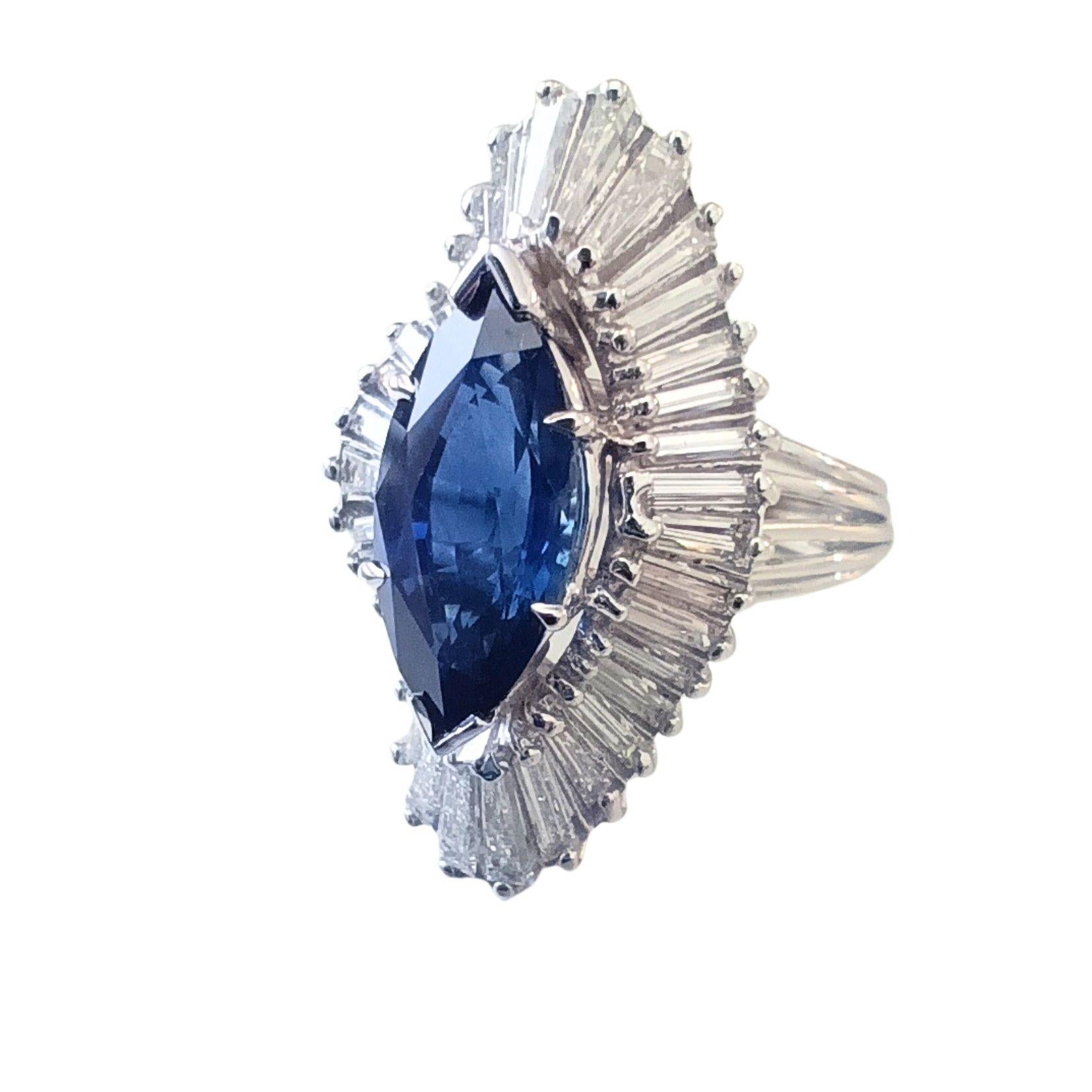 Ballerina Zaffiro  Anello con diamante - Zaffiro naturale marquise blu reale da 3,65 carati In condizioni ottime in vendita a Ramat Gan, IL