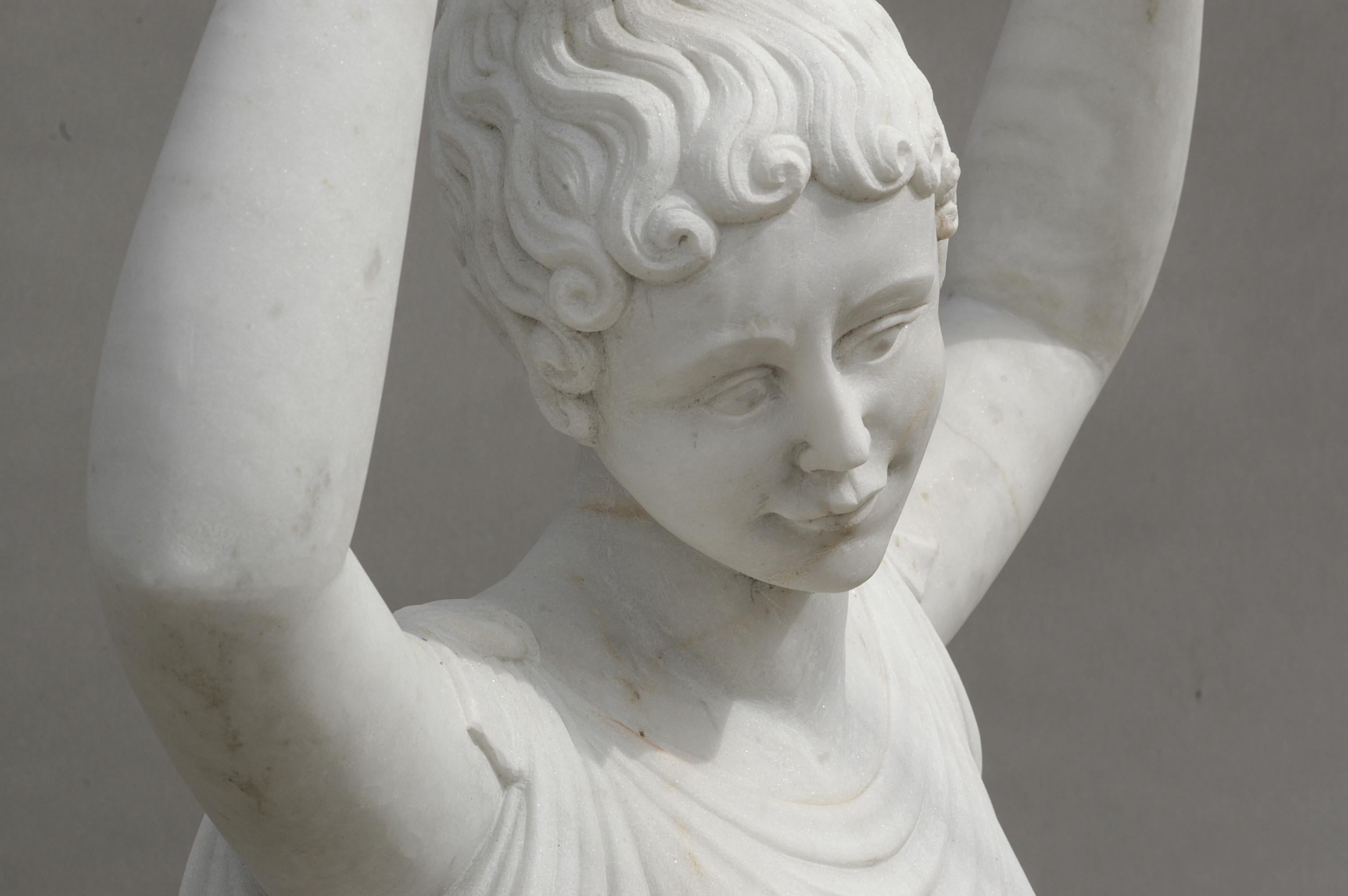 Italian Ballerina Statue in Acquabianco Marble For Sale