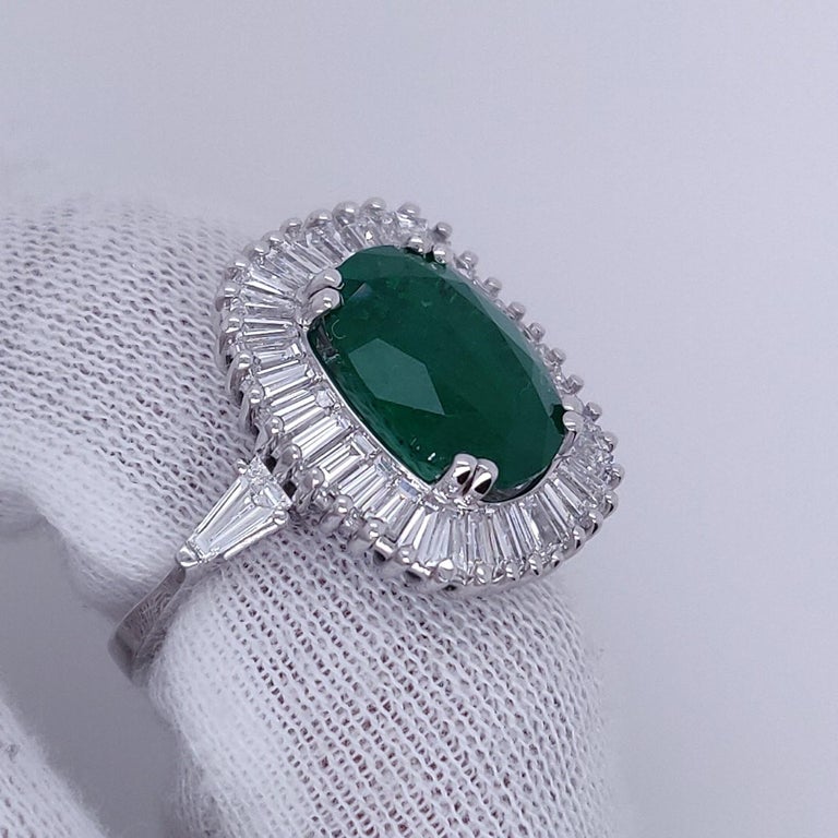 Ballerina Style 4.32 Carat Natural Emerald and Diamonds Engagement Ring ...