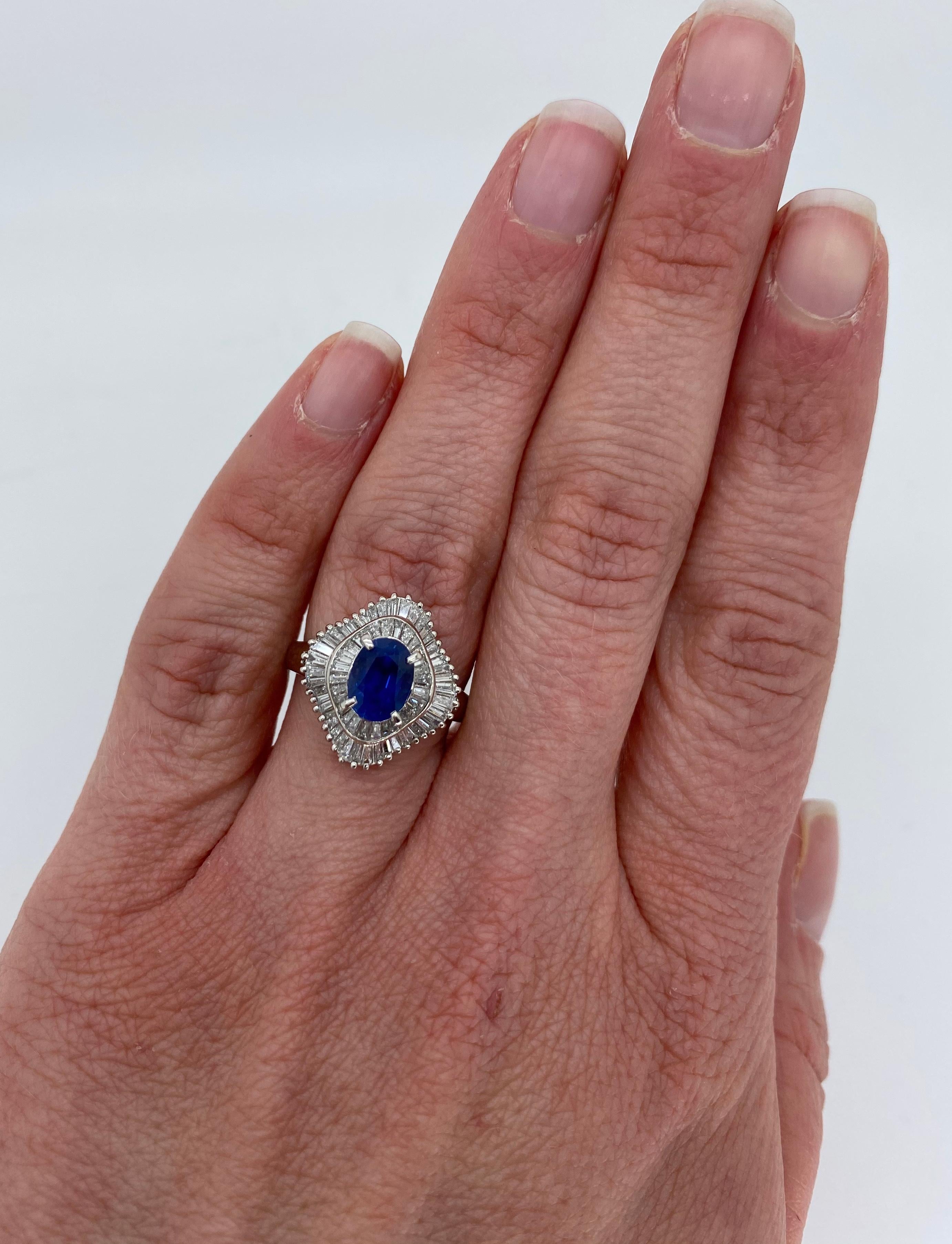 Ballerina Style Blue Sapphire and Diamond Cocktail Ring in Platinum 7