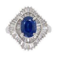 Ballerina Style Blue Sapphire and Diamond Cocktail Ring in Platinum