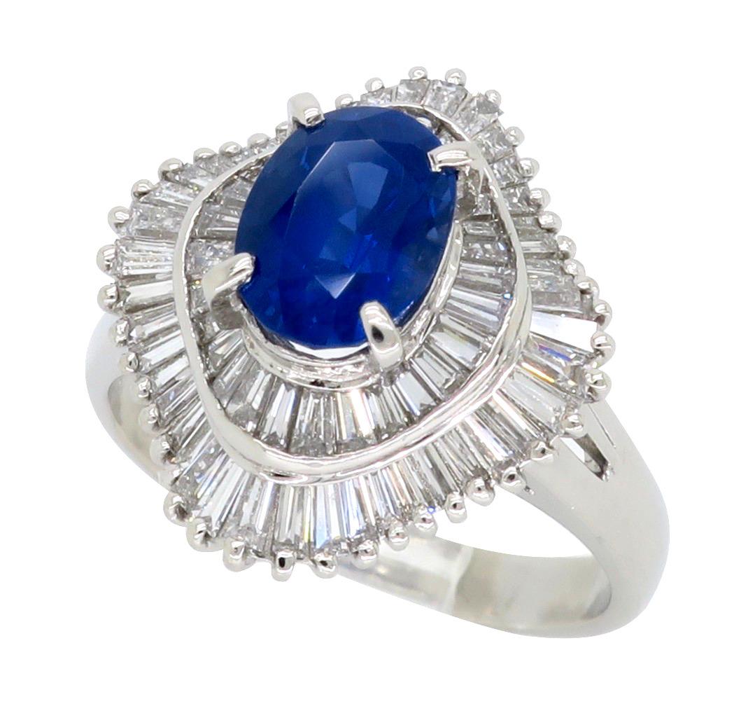 Ballerina Style Blue Sapphire and Diamond Cocktail Ring in Platinum 5