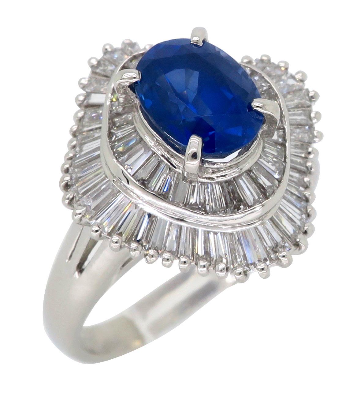 Ballerina Style Blue Sapphire and Diamond Cocktail Ring in Platinum 6