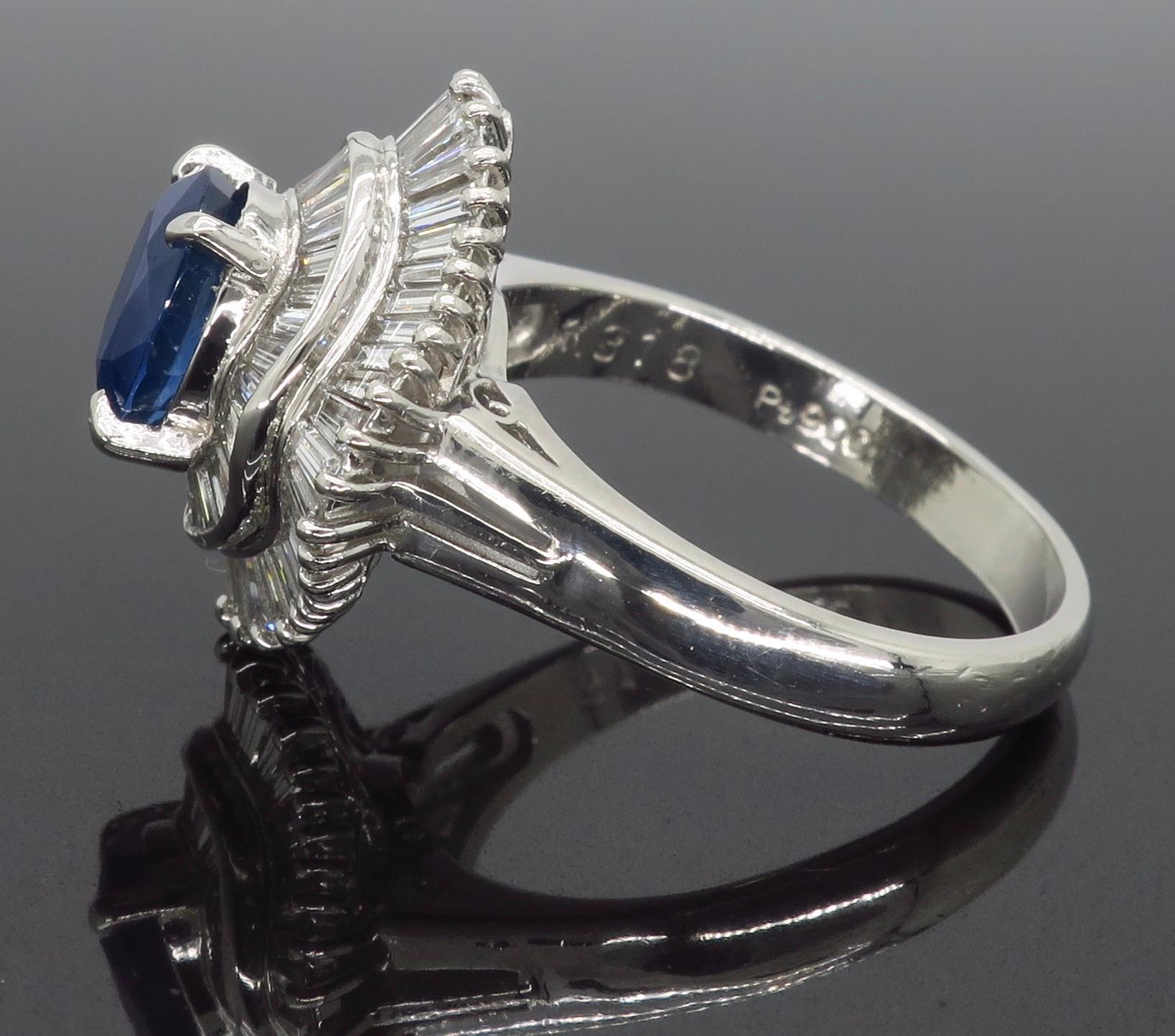 Ballerina Style Blue Sapphire and Diamond Cocktail Ring in Platinum In New Condition In Webster, NY