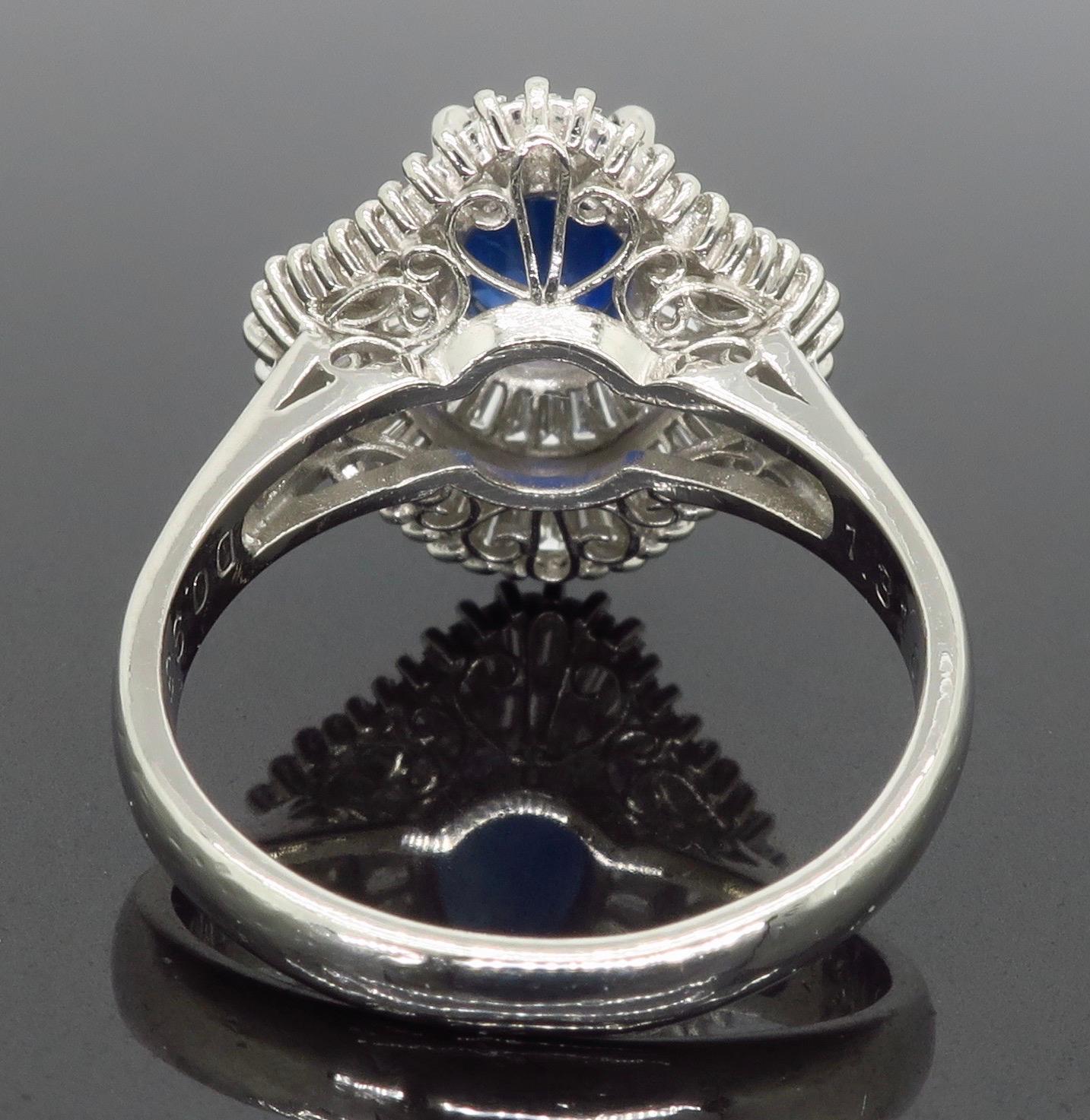 Women's Ballerina Style Blue Sapphire and Diamond Cocktail Ring in Platinum