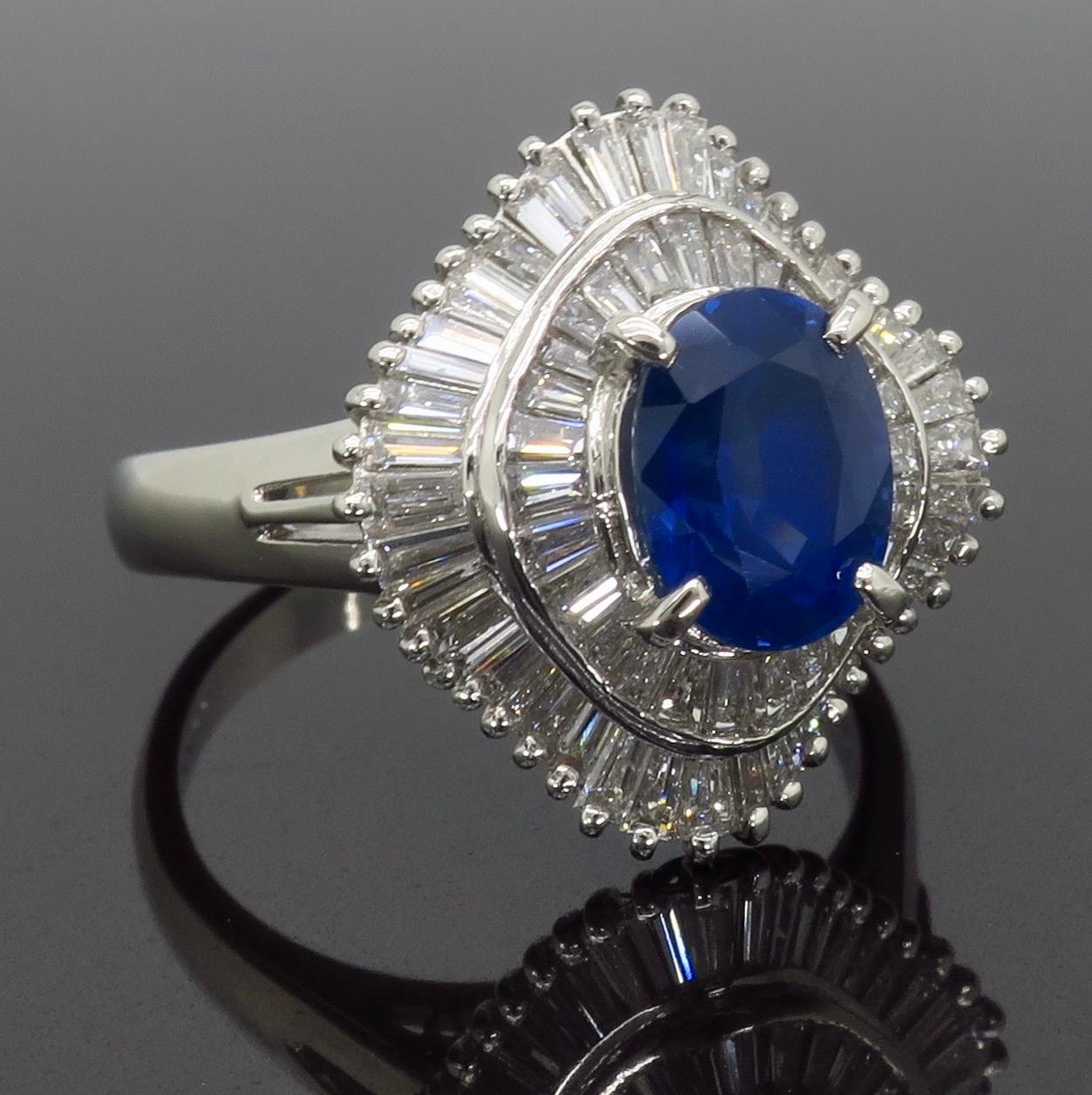 Ballerina Style Blue Sapphire and Diamond Cocktail Ring in Platinum 2