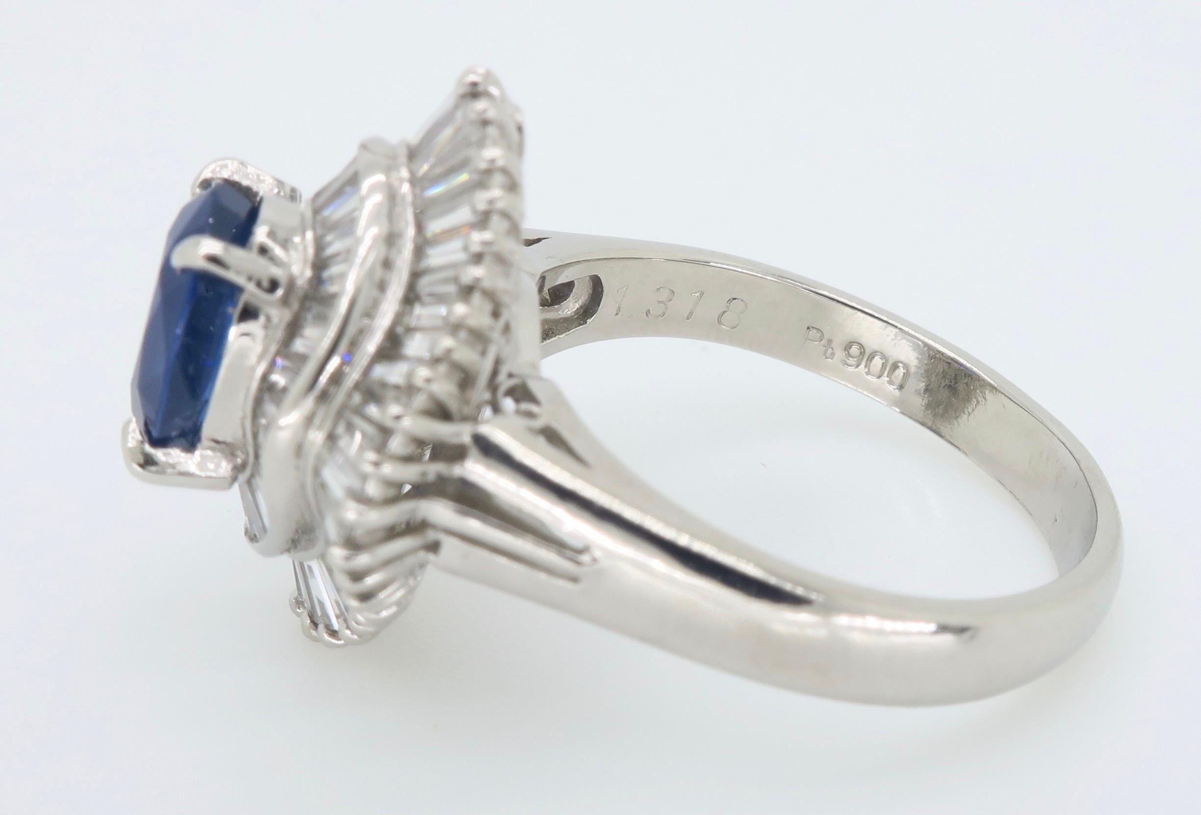 Ballerina Style Blue Sapphire and Diamond Cocktail Ring in Platinum 3