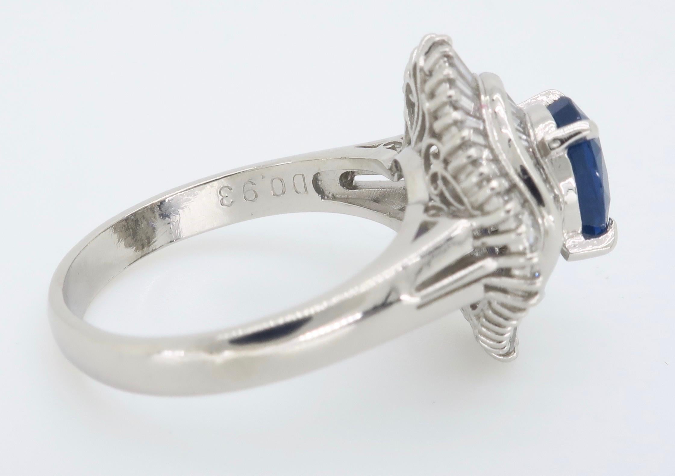 Ballerina Style Blue Sapphire and Diamond Cocktail Ring in Platinum 4
