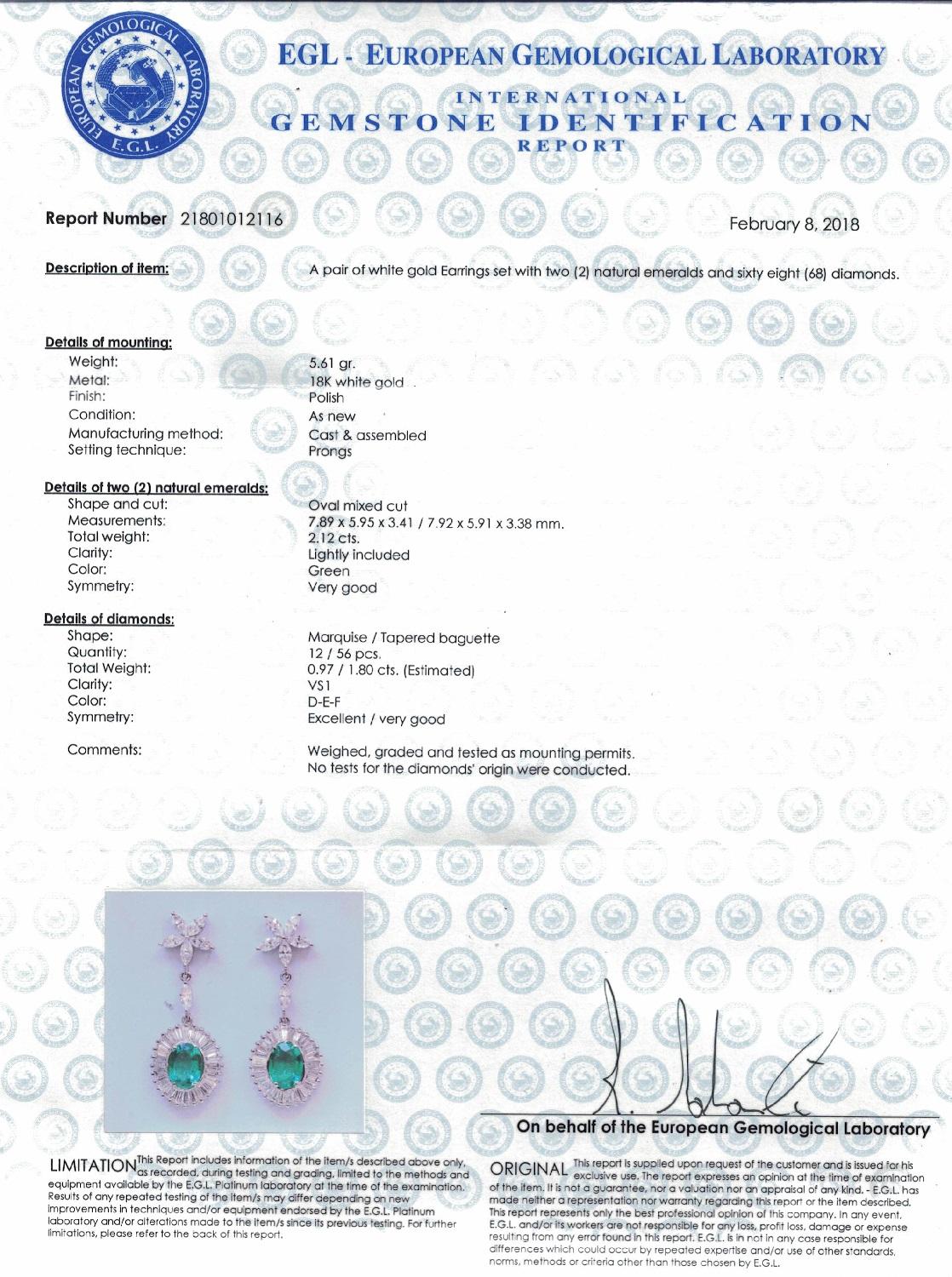 Orecchini a goccia con smeraldi naturali e diamanti certificati EGL in stile ballerina In condizioni Nuovo in vendita a New York, NY