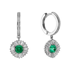 Ballerina Style Natural Emeralds and Diamonds Drop Earrings