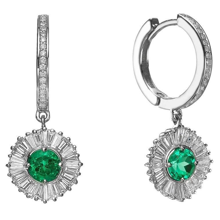 Ballerina Style Natural Emeralds and Diamonds Drop Earrings For Sale at  1stDibs