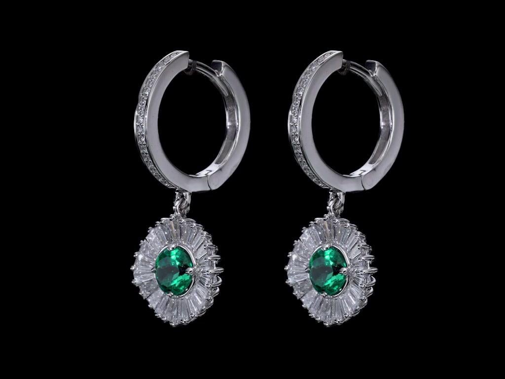 Ballerina Style Natural Emeralds and Diamonds Drop Earrings In New Condition For Sale In New York, NY