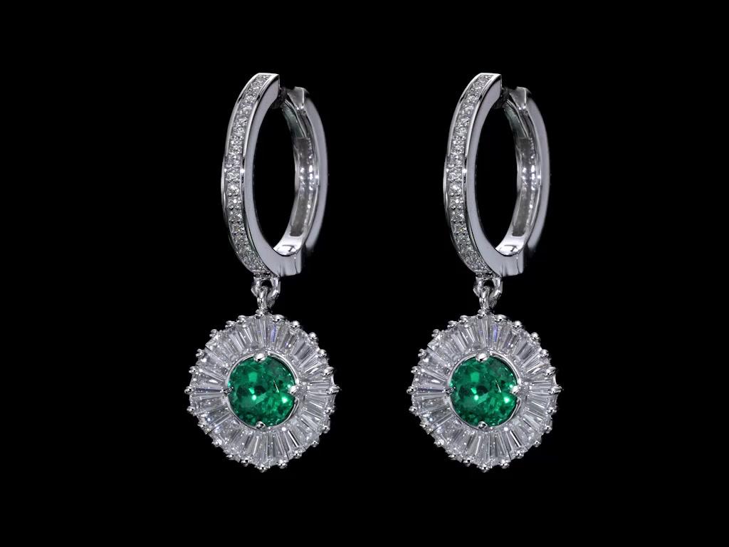Women's Ballerina Style Natural Emeralds and Diamonds Drop Earrings For Sale