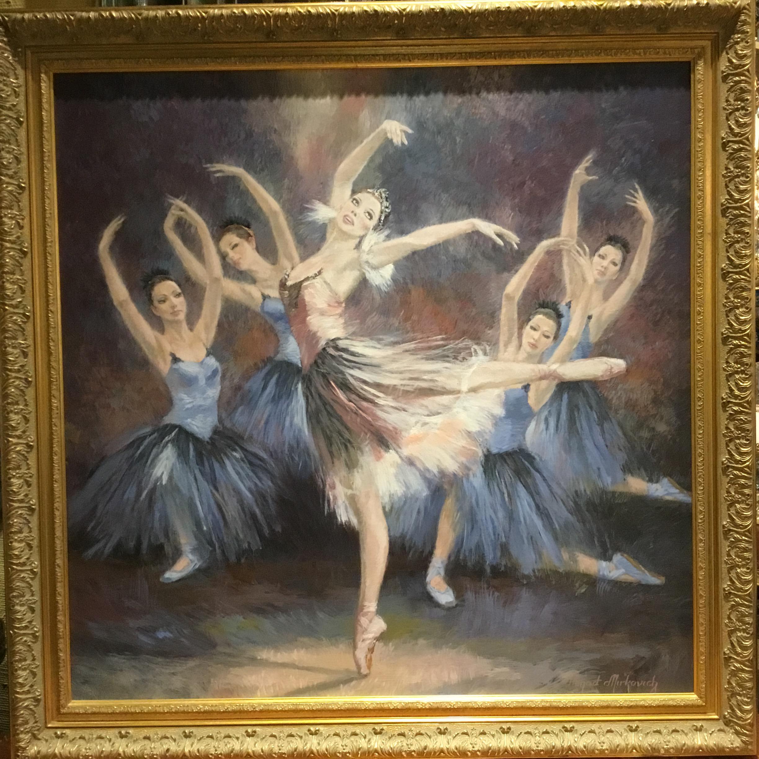 “Ballerinas” by Nenad Mirkovich acrylic painting In Excellent Condition In Houston, TX