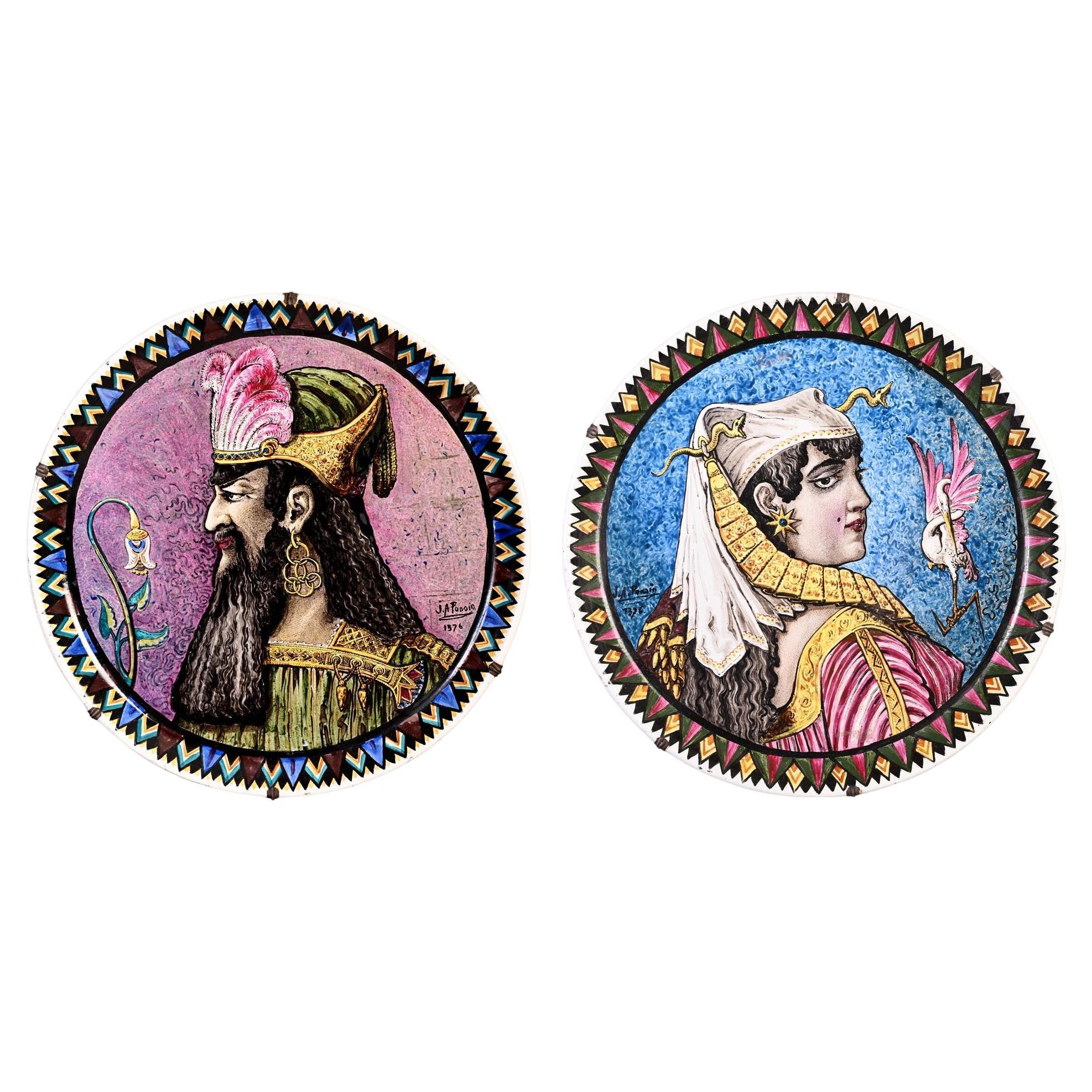 BALLEROY & Co., Joseph Albert PONSIN, Pair of Plates Adorned with Portraits For Sale