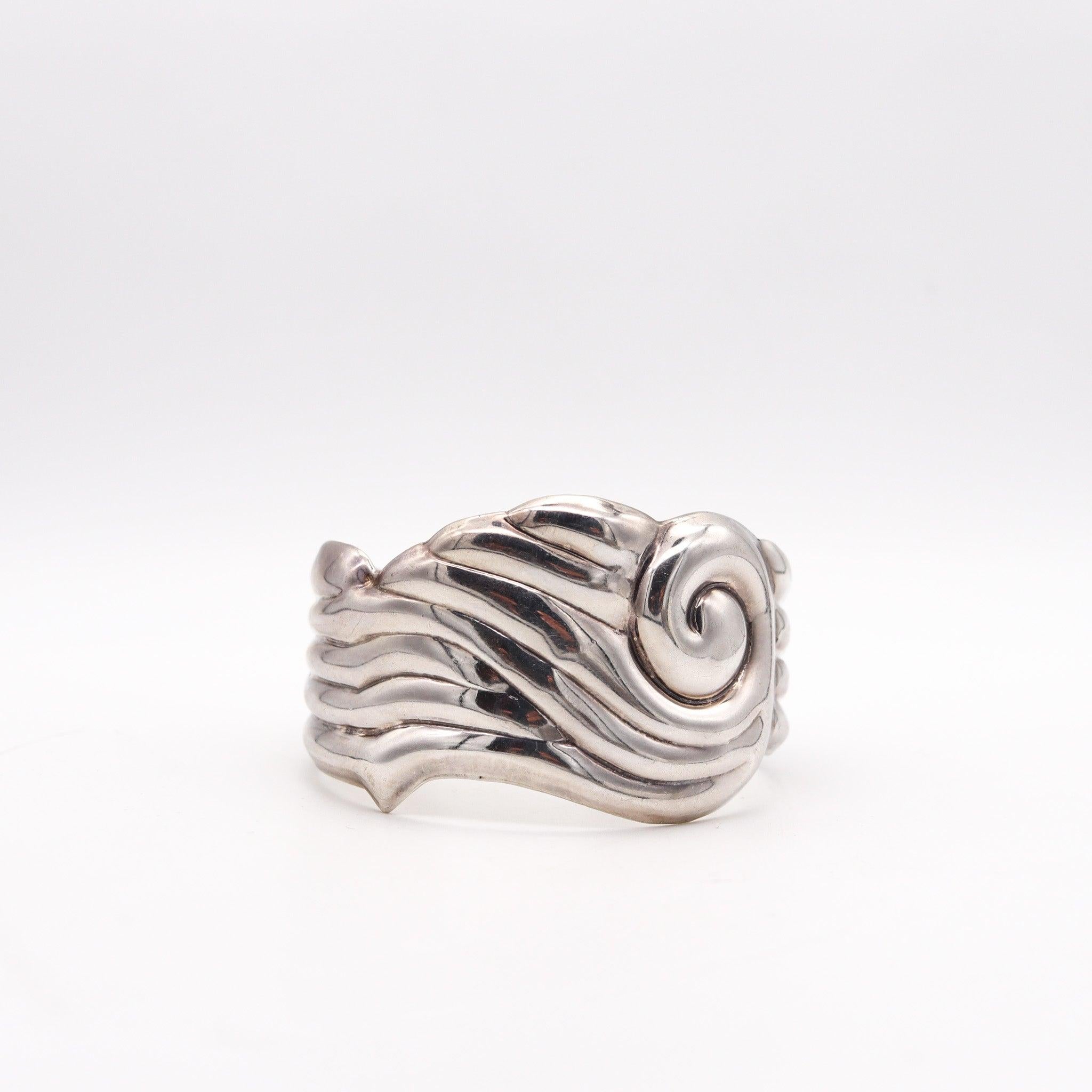 BALLESTEROS 1970 Modernist Cuff Bracelet In Solid .925 Sterling Silver In Excellent Condition In Miami, FL