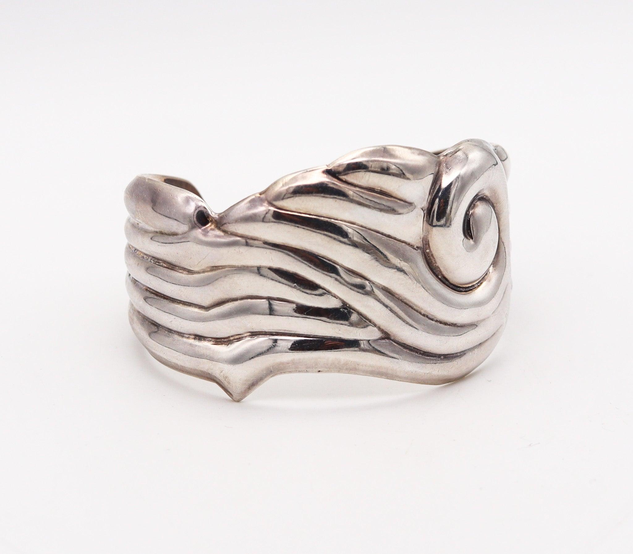 Women's BALLESTEROS 1970 Modernist Cuff Bracelet In Solid .925 Sterling Silver