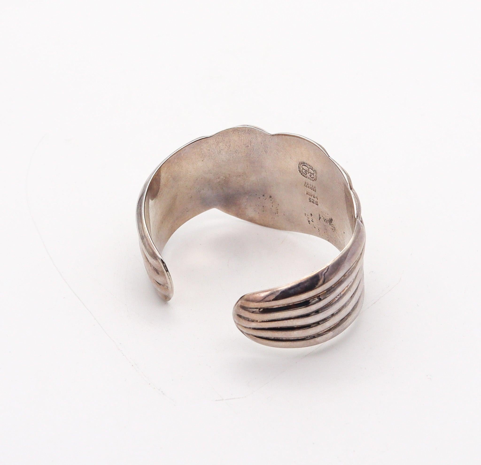 BALLESTEROS 1970 Modernist Cuff Bracelet In Solid .925 Sterling Silver 1