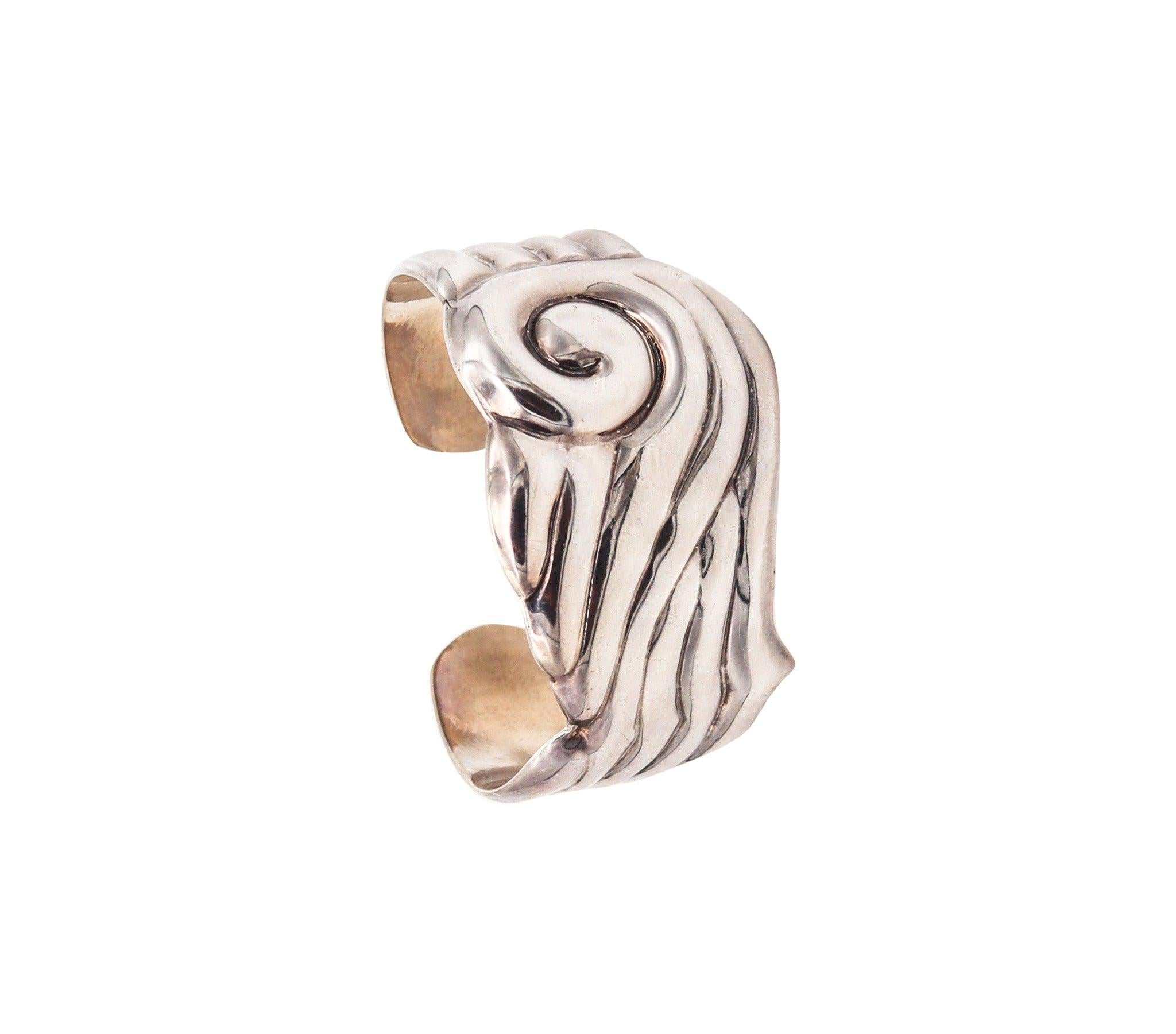 BALLESTEROS 1970 Modernist Cuff Bracelet In Solid .925 Sterling Silver 5