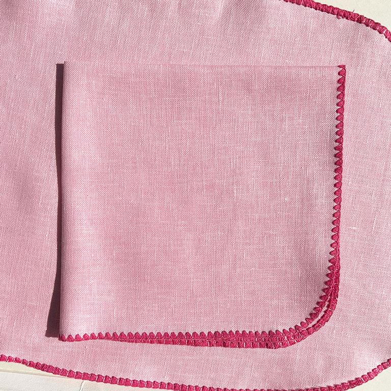 Hollywood Regency Ballet Pink Linen Crocheted Placemat and Napkin Table Setting - Set of 4