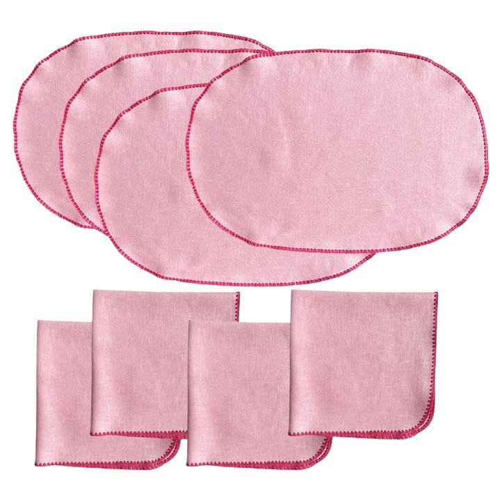 Ballet Pink Linen Crocheted Placemat and Napkin Table Setting - Set of 4