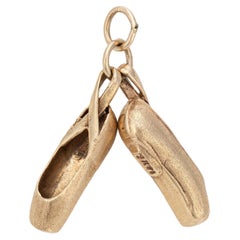 Ballet Slippers Charm Vintage 14k Yellow Gold Pendant Fine Jewelry Shoes