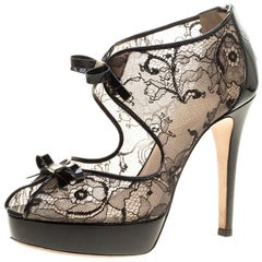 Ballin Black Lace Bow Detail Peep Toe Platform Sandals Size 38.5