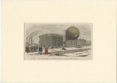 Balloon Accident at La Villette Gasworks – Hand-Coloured Engraving, 1869