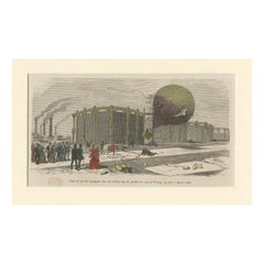 Ballon-Unfall im Gaswerk La Villette - Handkolorierter Stich, 1869