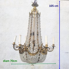 Balloon Chandelier / Beaded Bag H105cm, Bronze And Crystal, Early 20th Century