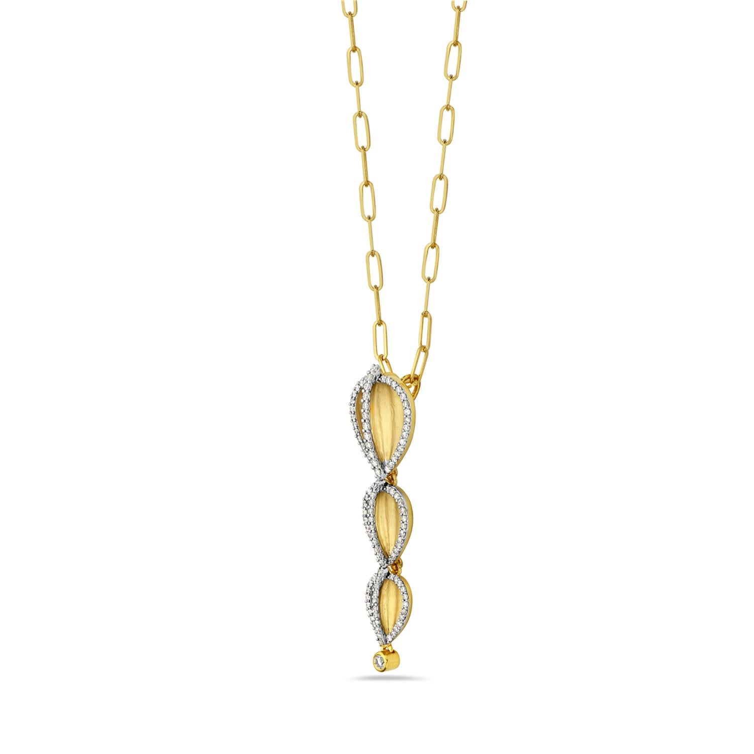 Art Deco Balloon Shaped Connected Pendant with Pave Diamonds Made in 14k Yellow Gold For Sale