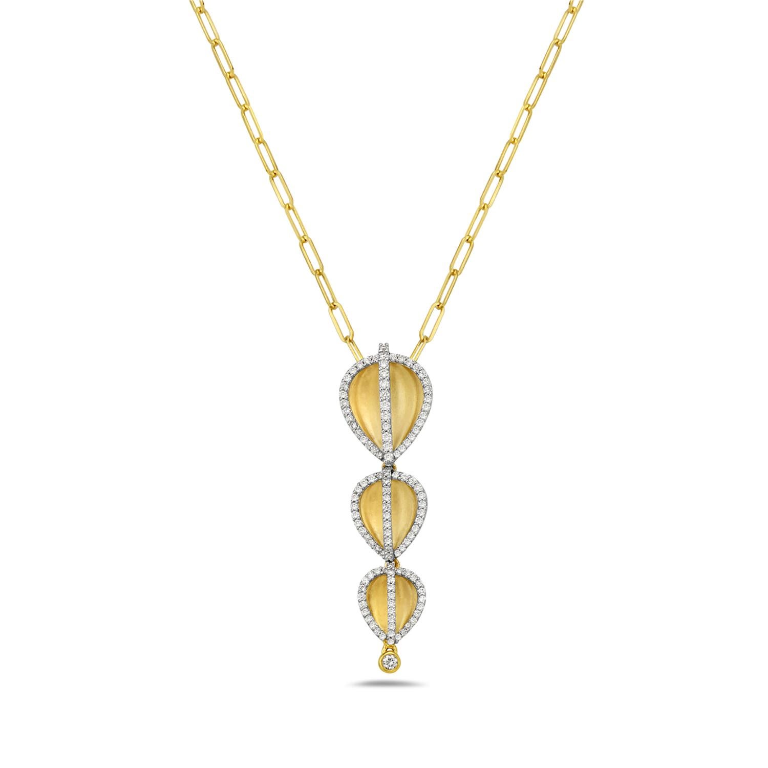 Balloon Shaped Connected Pendant with Pave Diamonds Made in 14k Yellow Gold In New Condition For Sale In New York, NY