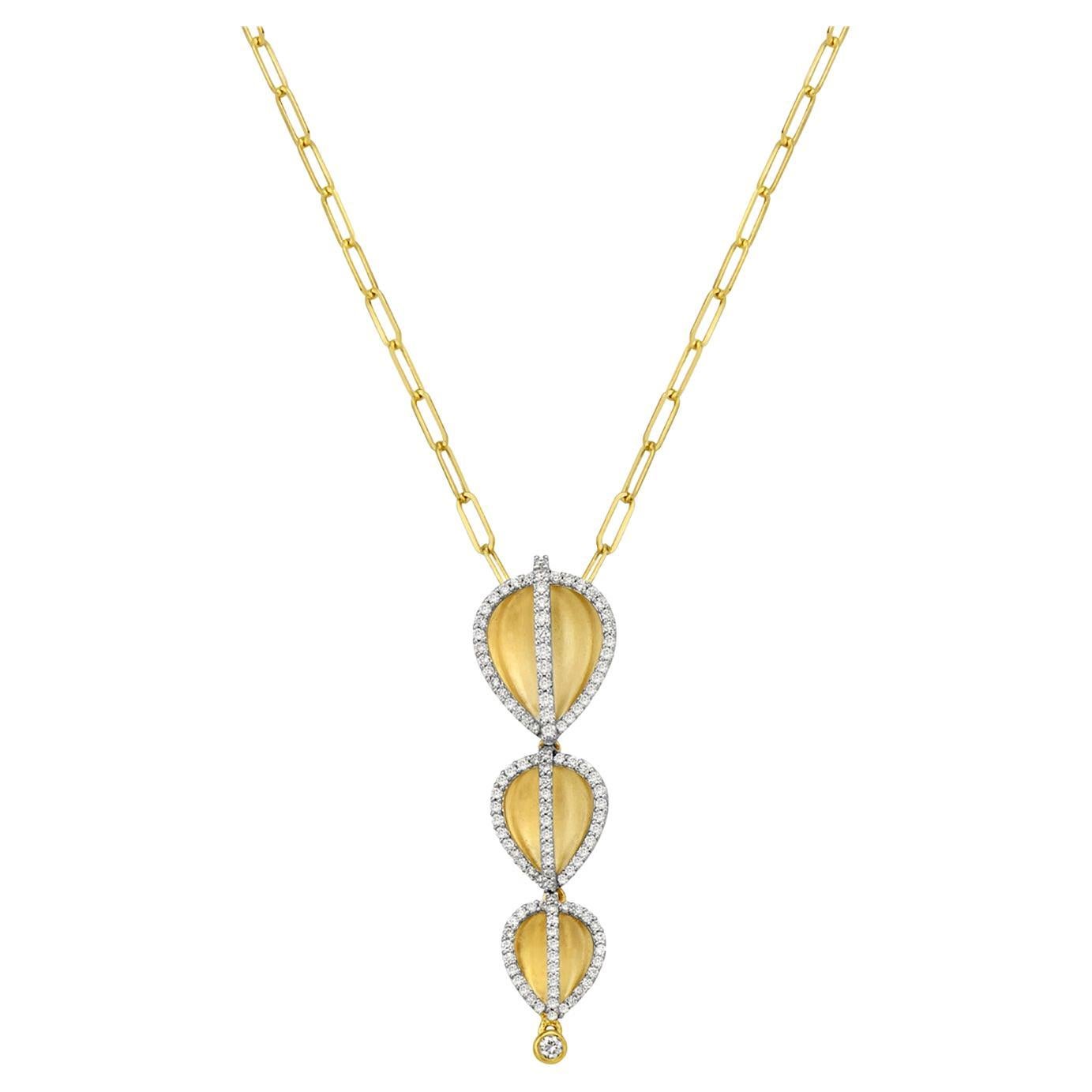 Balloon Shaped Connected Pendant with Pave Diamonds Made in 14k Yellow Gold For Sale