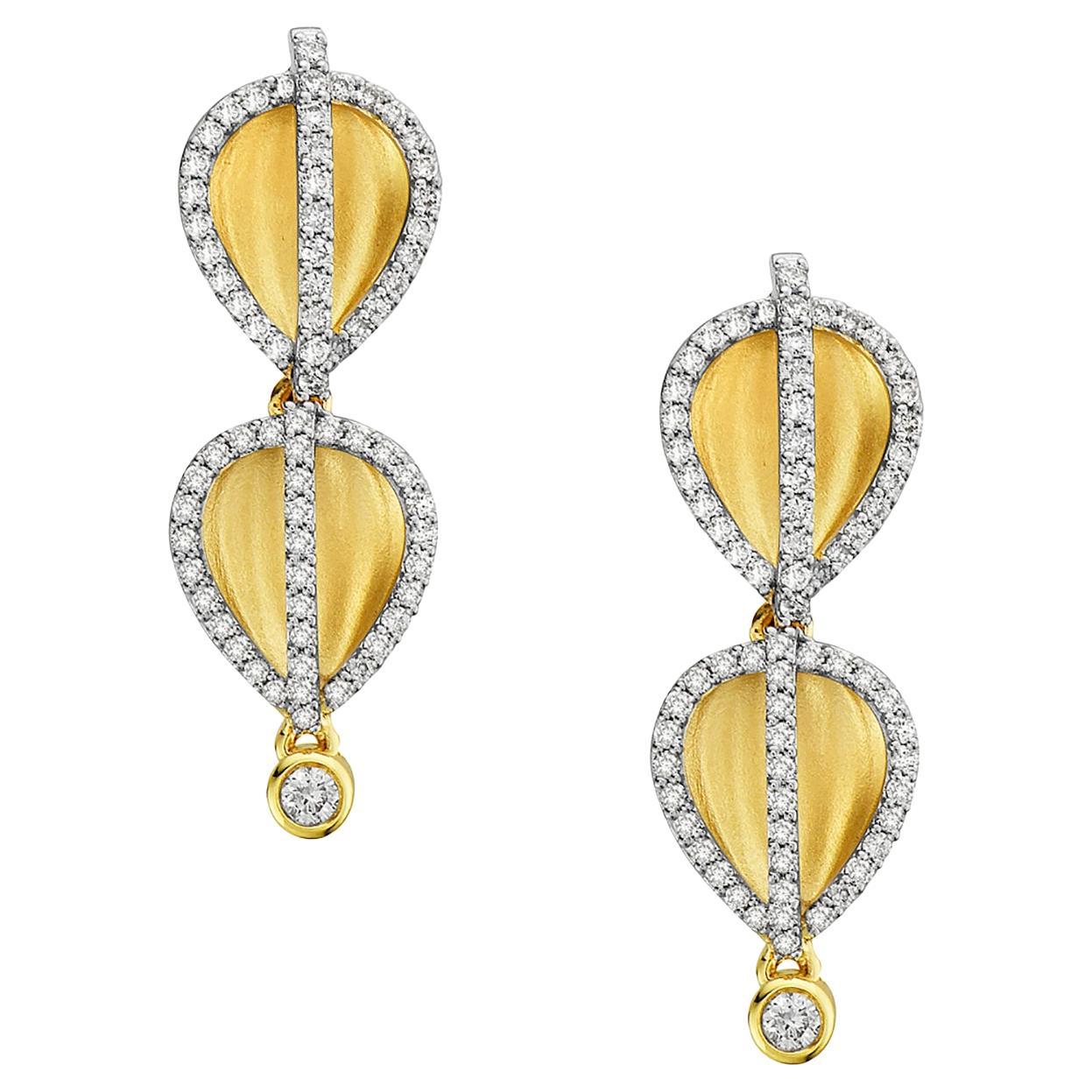 Balloon Shaped Twin Connected Earrings with Diamonds Made in 14k Yellow Gold For Sale